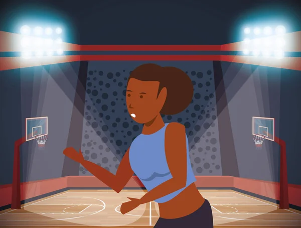 Afro athletin basketballspielerin vor gericht — Stockvektor