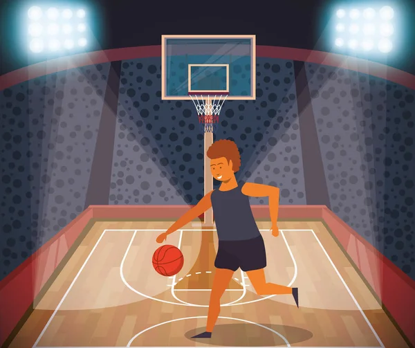 Joven atleta jugando baloncesto con globo — Archivo Imágenes Vectoriales