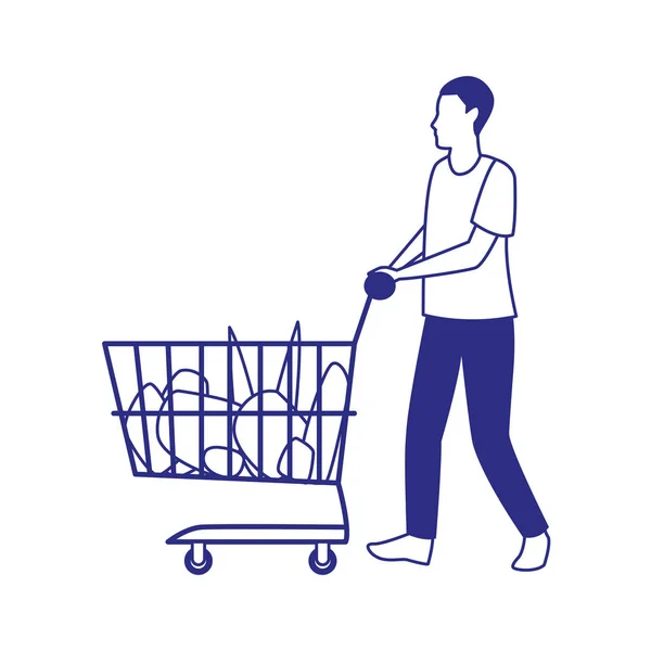 Аватар чоловік з візком супермаркету, плоский дизайн — стоковий вектор