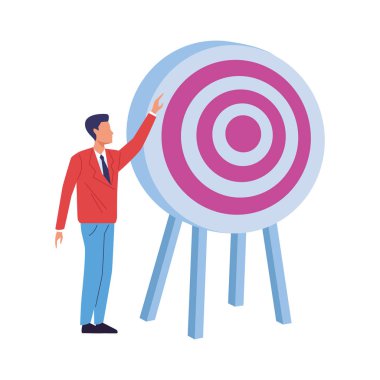 Büyük hedef simgesi ve düz tasarım gösteren iş adamı