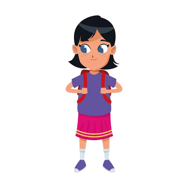 Schattig meisje met school rugzak pictogram, kleurrijk ontwerp — Stockvector