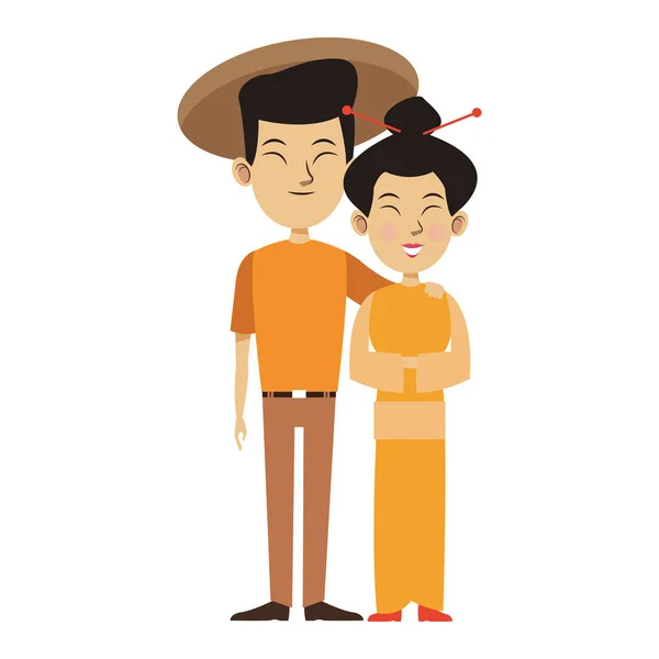 Oriental mujer y hombre de pie icono — Vector de stock