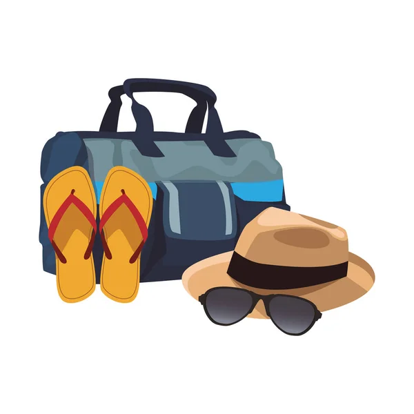 Sombrero de playa con sandalias y sombrero icono, diseño plano — Vector de stock