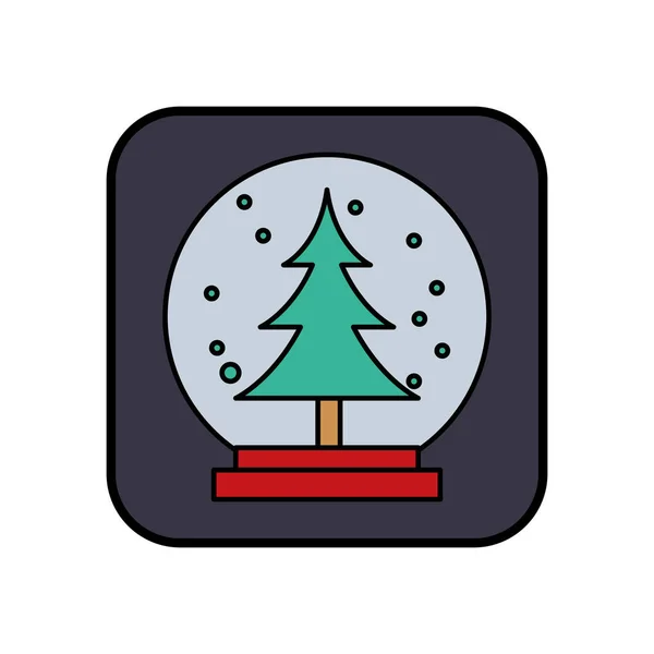 Merry christmas crystal ball with pine tree — Stock Vector