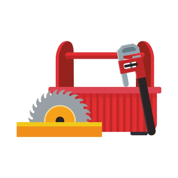 Saw with tools box and piper wrench — Stock Vector