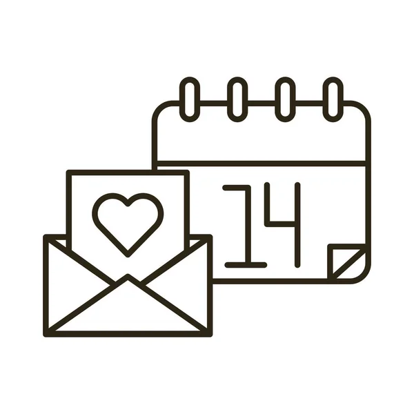 Valentins heureux enveloppe de jour avec cœur et calendrier — Image vectorielle