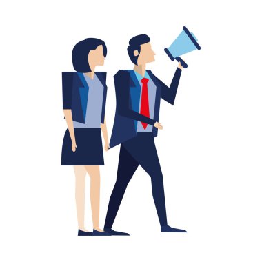 Megafonlu zarif çift işçiler.