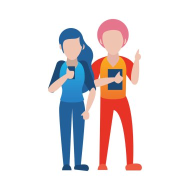 Akıllı telefon avatarları kullanan genç çift