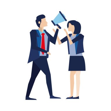 Megafonlu zarif çift işçiler.