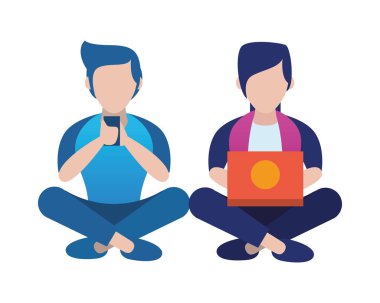 Akıllı telefon ve dizüstü bilgisayar kullanan gençler