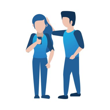 Akıllı telefon avatarları kullanan genç çift