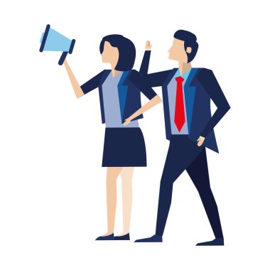 Megafonlu zarif çift işçiler.