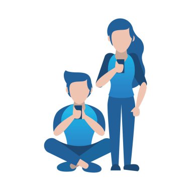 Akıllı telefon avatarları kullanan genç çift