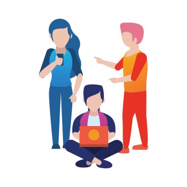akıllı telefon ve dizüstü bilgisayar karakterleri kullanan gençler