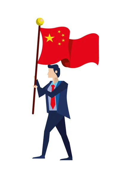 Hombre de negocios con bandera China carácter — Vector de stock