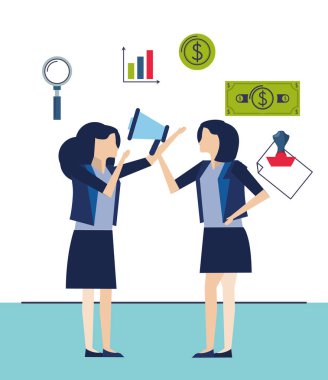 Megafonlu zarif iş kadınları.