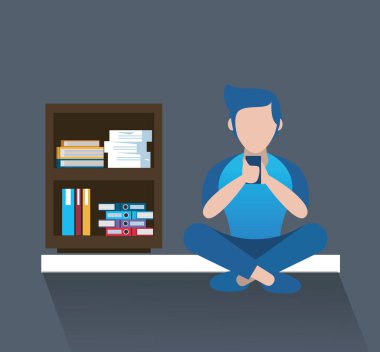 Akıllı telefon avatar karakteri kullanan adam