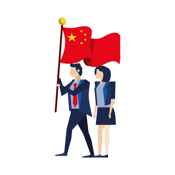 具有中国国旗字符的商业伙伴 — 图库矢量图片