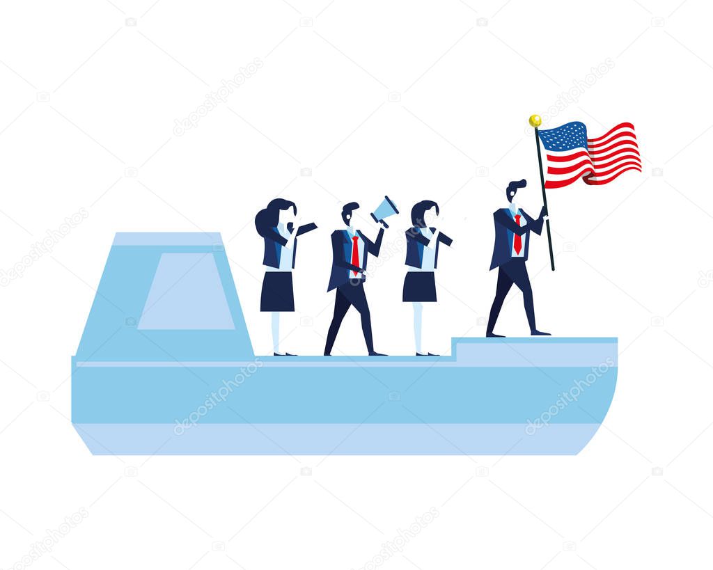merchant ship with business people and usa flag