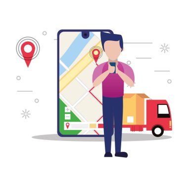 Lojistik servis uygulaması için akıllı telefon kullanan adam