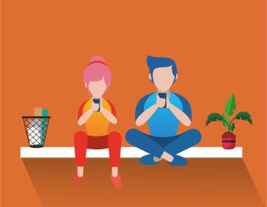 Akıllı telefon avatarları kullanan genç çift