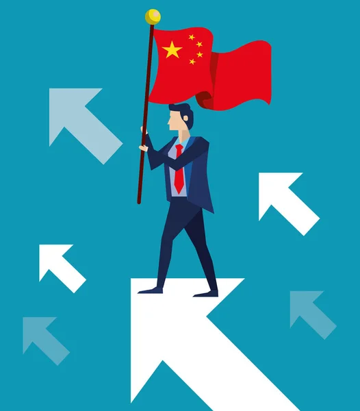 Uomo d'affari con bandiera carattere Cina — Vettoriale Stock