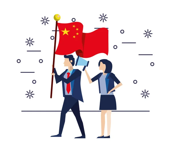 中国国旗和扩音器的商业伙伴 — 图库矢量图片