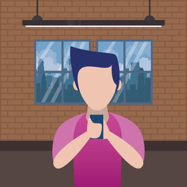 Akıllı telefon avatar karakteri kullanan adam