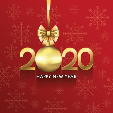Mutlu yıllar 2020 kartları, numara ve top asılı.