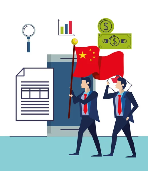 Homens de negócios com personagens bandeira da China —  Vetores de Stock