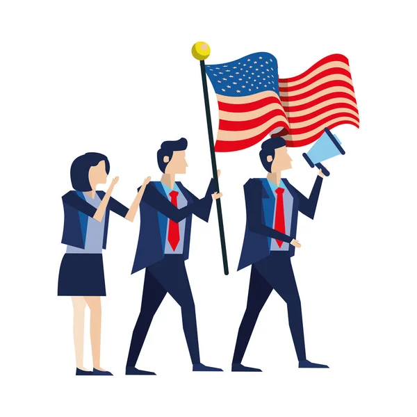 Business people with united states american flag and megaphone — 스톡 벡터