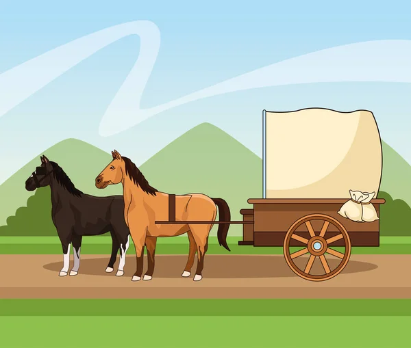 Carruaje de caballos viejos sobre fondo paisaje — Vector de stock