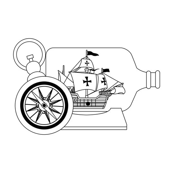 Caravelle bateau antique en bouteille — Image vectorielle