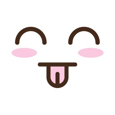 Kawaii çizgi karakterinin dili çıkmış çılgın bir yüz.