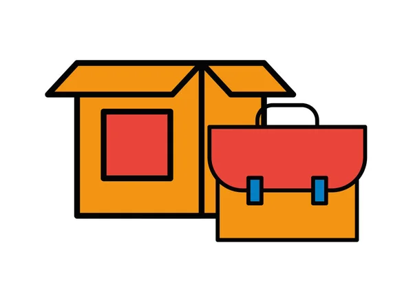 Portfolio briefcase documents with box carton — Stock Vector