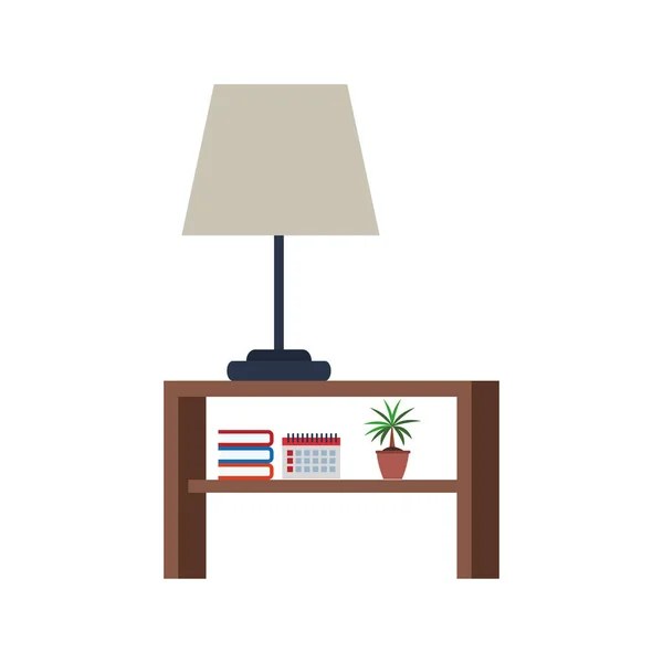 Nightstand with lamp and books, flat design — Stock Vector