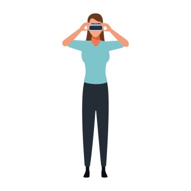 Artırılmış gerçeklik vektör tasarımı teknolojisi kullanan kadın