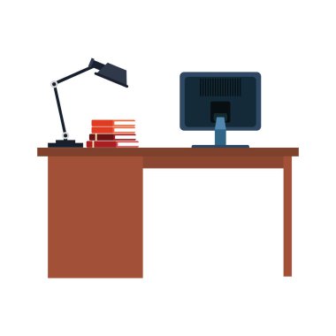 Bilgisayar ve masa lambasıyla ofis masası