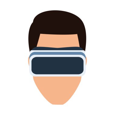 VR gözlüklü adam kafası, düz tasarım.