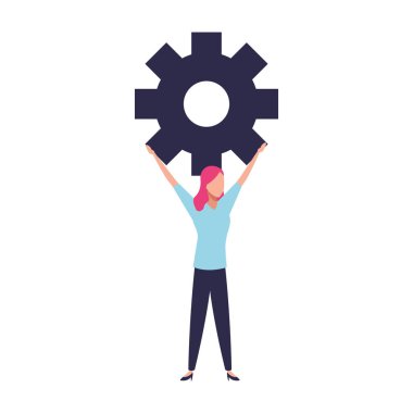 Avatar işadamı vites dişlisi tutuyor, renkli tasarım.