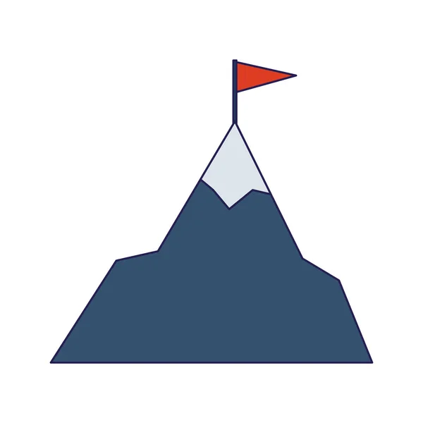 Snowy góra z flagą na górze ikona, kolorowy design — Wektor stockowy