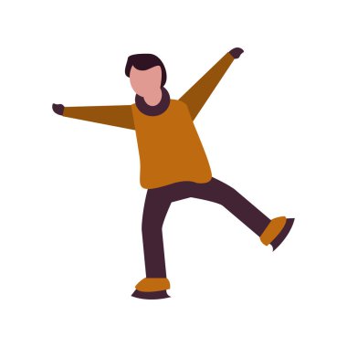 Kış giysileri ve patenleri olan genç bir çocuk.