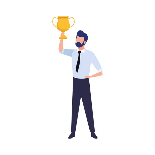 Avatar businessman holding a trophy cup — Stock Vector