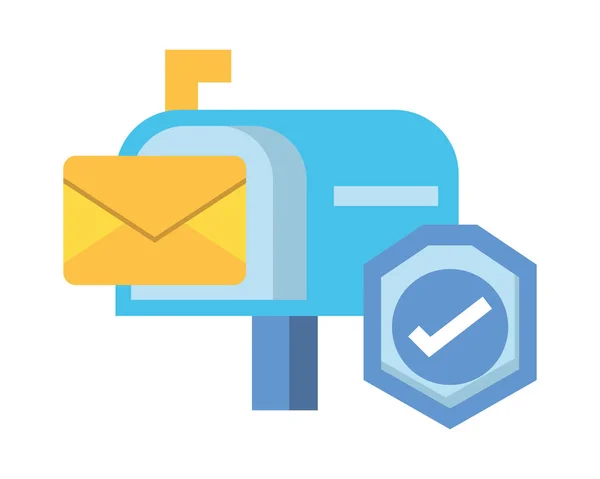 Enveloppe mail dans la boîte aux lettres avec symbole de contrôle — Image vectorielle