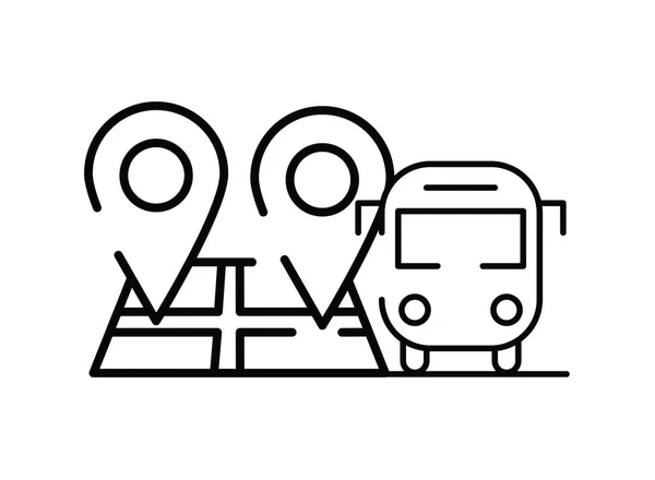 Guía de mapa de papel con vehículo de autobús — Vector de stock