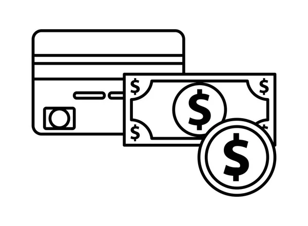 Billets et pièces dollars avec carte de crédit — Image vectorielle