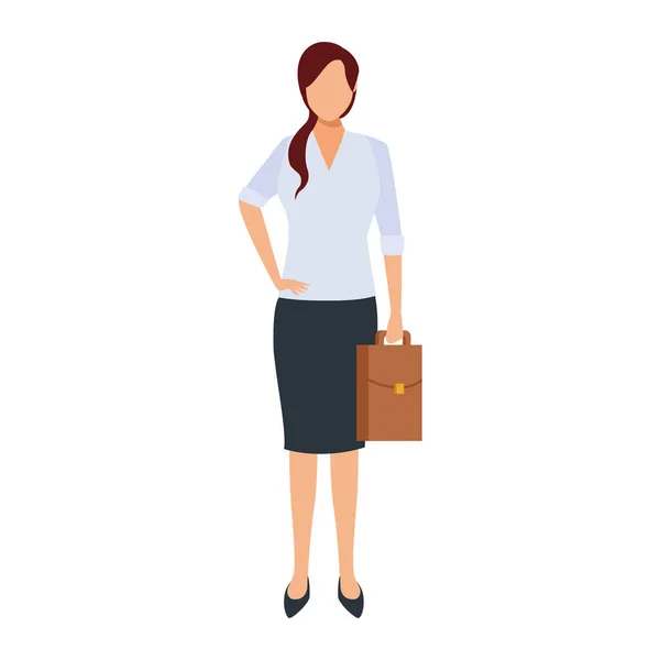 Avatar femme d'affaires tenant une icône mallette, design plat — Image vectorielle