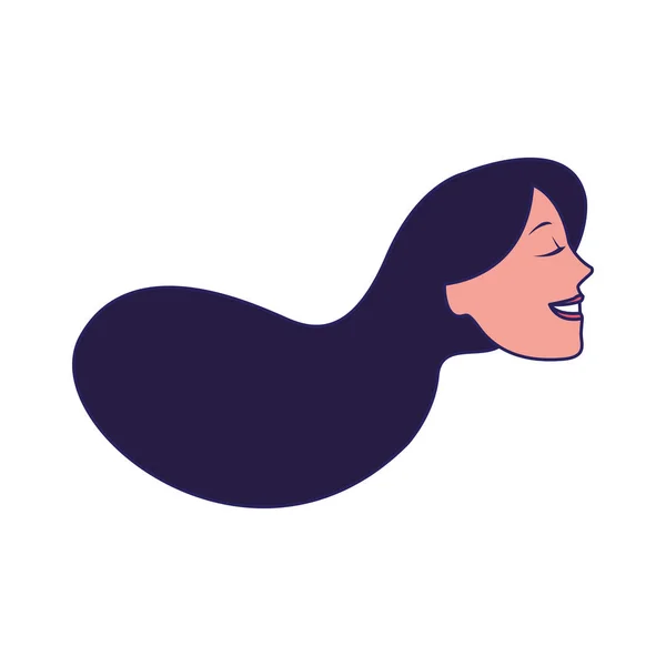 Profile of woman with long hair icon, flat design — ストックベクタ