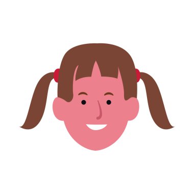 İki kuyruklu mutlu kız, düz tasarım.