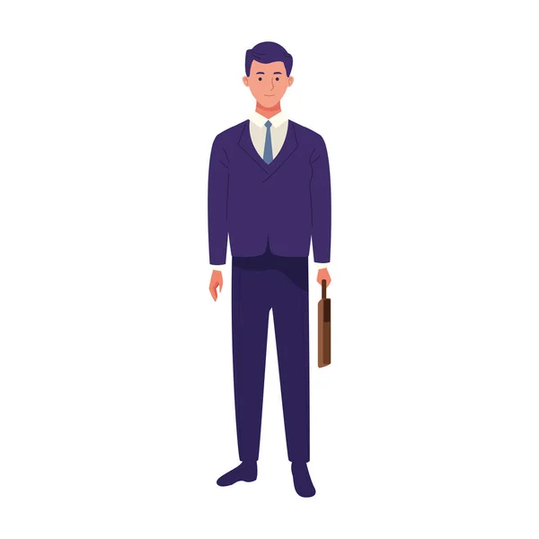 Hombre de negocios sosteniendo un icono de pie maletín — Vector de stock